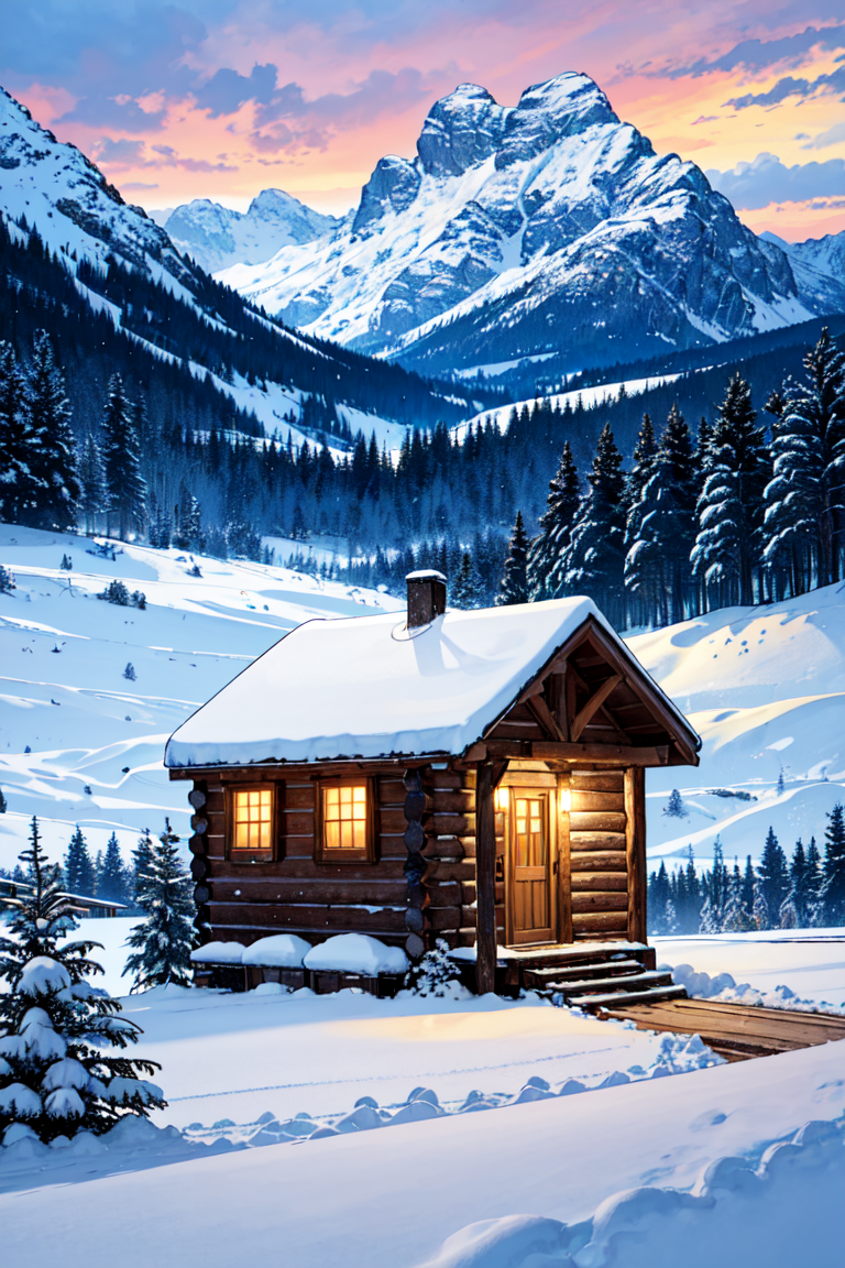 03053-2936760685-_lora_AdamHughesStyleV7_0.95_  snow field, cozy cabin.png